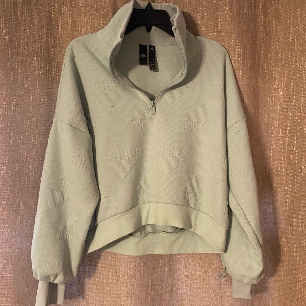 Adidas Jacquard Aeroready Half Zip Pullover Cool Mint Oversized Small
